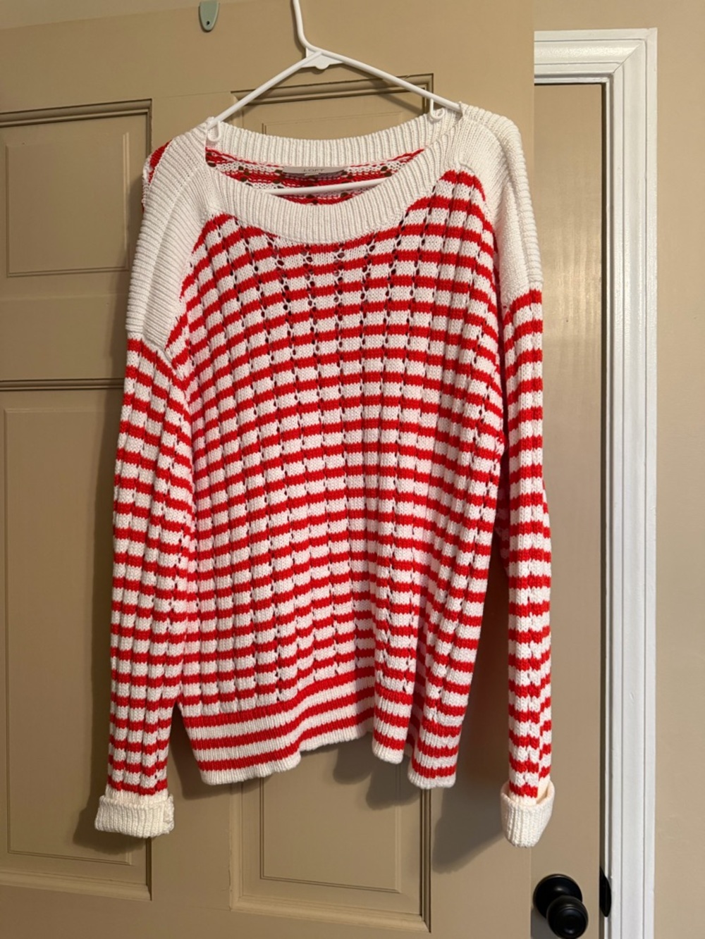 LOFT Red and White Striped Crewneck Sweater - Picture 2 of 5